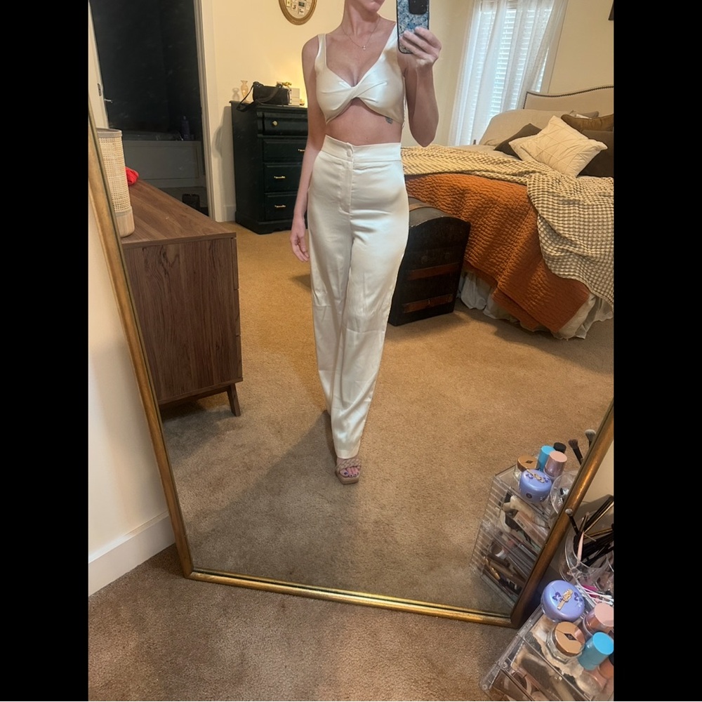 Princess Polly Cream Pantsuit with High-Waisted Design and Full-Length Cut